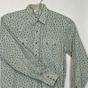 Panhandle Slim Men'Shirt W/ Pearled Snaps Sawtooth Pockets Green & Cream Size L‎